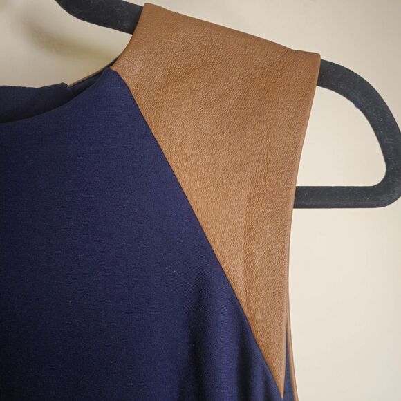Lauren Ralph Lauren Women's 4 Blue Sheath Dress Leather Shoulder Trim Sleeveless - Picture 7 of 13